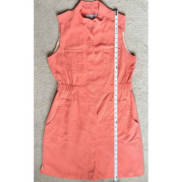 Matison Stone Tencel Button Up Utility Shirt Dress 10 Pocket Lined Coral Peach - Picture 16 of 16